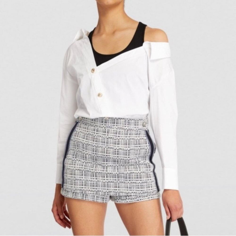 NWT Maje Trompe L'oeil Two Layer White Black Off Shoulder Blouse Women's 1 US S